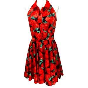 Vintage 70's Veleno Strawberry Halter flare dress 100% Cotton